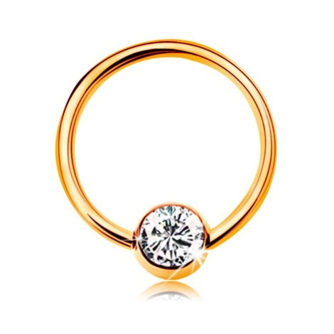 Piercing ze žlutého 14K zlata - malý kroužek s kuličkou, čirý zirkon, 8 mm Šperky eshop
