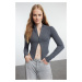 Trendyol Anthracite Washed/Faded Effect Zippered Fitted/Fits Body Ribbed Knitted Blouse