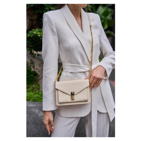 Madamra Cream Women's Accessory Clip Detail Crossbody Bag