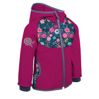 Dívčí softshellová bunda bez zateplení - Unuo Květinky, tmavě růžová/ malinová Barva: Růžová tma