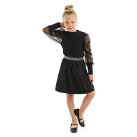 mshb&g Black Tulle Girls' Turtleneck Blouse and Skirt Set