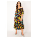 Şans Women's Plus Size Colorful Carmen Collar Skirt With Layered Woven Viscose Fabric Long Dress