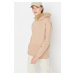 Trendyol Beige Loose Hooded Fleece Fleece Sports Sweatshirt