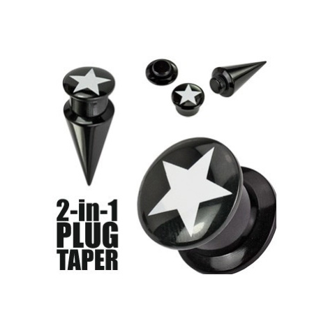 Plug a taper černý STAR - Tloušťka : 6 mm Šperky eshop