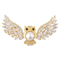 JwL Luxury Pearls Luxusní pozlacená brož s perlou a krystaly Moudrá sova JL0813