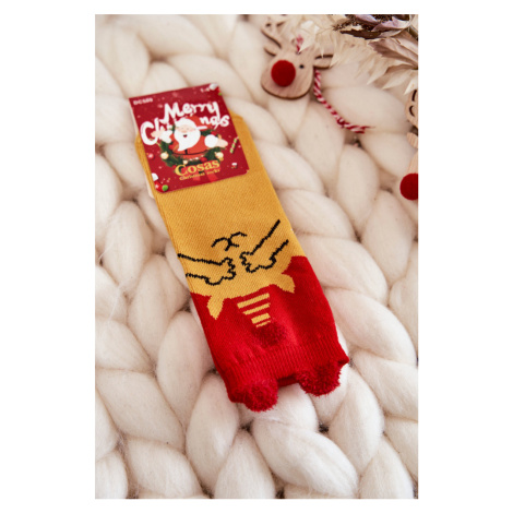 Dětské vánoční ponožky medvěd Cosas červeno-žlutý Kesi