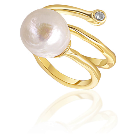 JwL Luxury Pearls Pozlacený prsten s pravou perlou a zirkonem JL0692