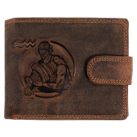 WILD Pánská kožená peněženka s přeskou s obrázky znamení - VONDÁŘ - hnědá