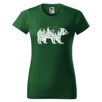 DOBRÝ TRIKO Dámské tričko s potiskem Medvěd Barva: Lahvově zelená