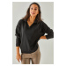 Olalook Women's Black Polo Neck Oversize Slim Knitwear Sweater