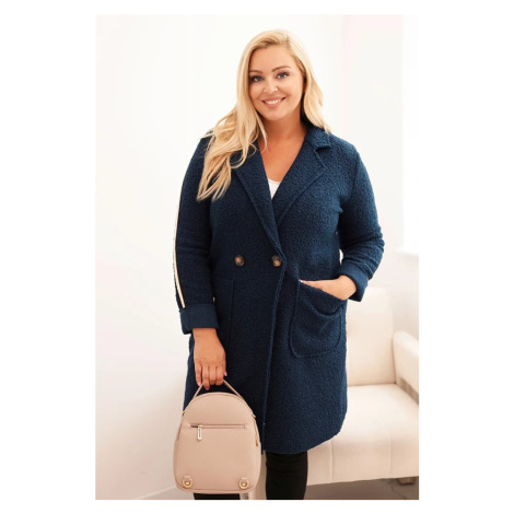 Dámský kabát Plus Size z umělé beránkové tkaniny s kapsami tmavě džínový