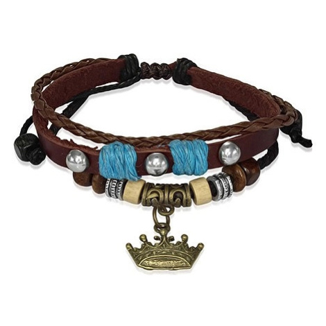 Kožený náramek s dřevěnými korálky, královská koruna Šperky eshop