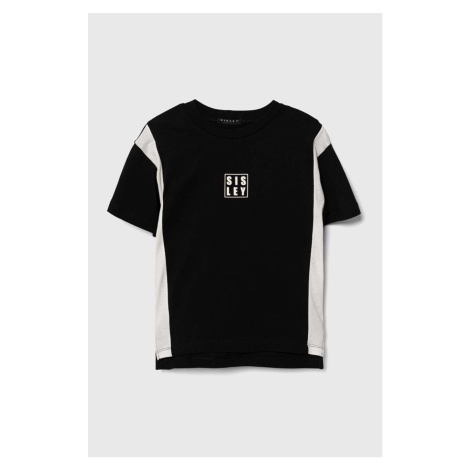 Dětské bavlněné tričko Sisley černá barva, s potiskem