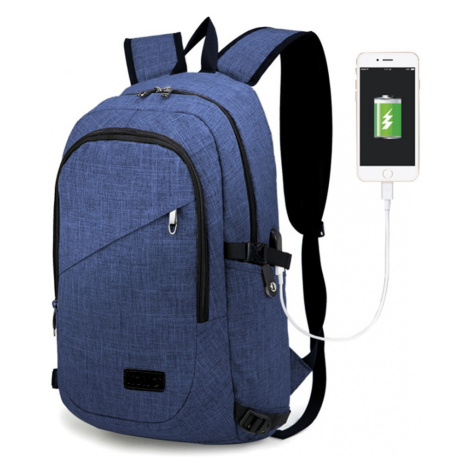 KONO unisex batoh s USB portem - modrý - 20L