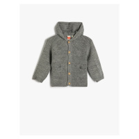 Koton Hooded Knit Cardigan with Button Fastening, Pocket Detailed.