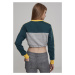 Ladies Cropped 3-Tone Stripe Crew - grey/jasper/chromeyellow