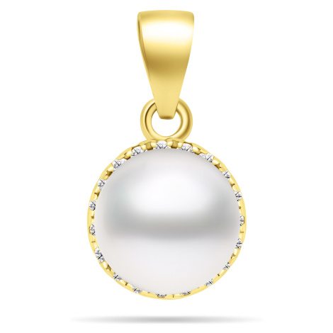 Brilio Silver Pozlacený perlový přívěsek se zirkony PT77Y