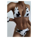 Cow Print Chain Accent Two Piece Swimsuit