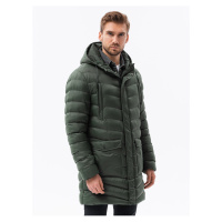 Zelený pánský prošívaný zimní kabát Ombre Clothing