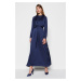 Trendyol Navy Blue Waist Belted Satin Evening Dress