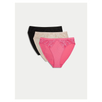 Sada tří dámských kalhotek v růžové, béžové a černé barvě Marks & Spencer Wild Blooms