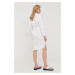 Šaty BOSS bílá barva, mini, oversize