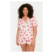 Trendyol Curve Powder Watermelon Patterned Shirt Collar Knitted Pajama Set