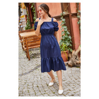 armonika Women's Navy Blue Strapless Dress with Elastic Waist