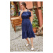 armonika Women's Navy Blue Strapless Dress with Elastic Waist
