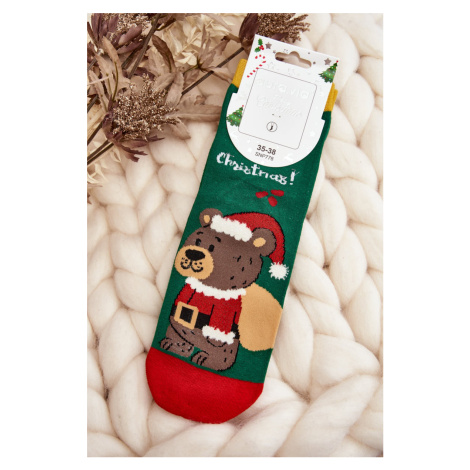 Dámské vánoční ponožky s medvídkem, zelené Kesi
