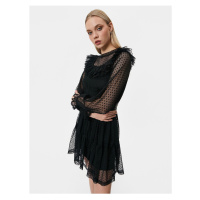 Koton Mini Lace Dress Frilly Crew Neck Belt Detailed