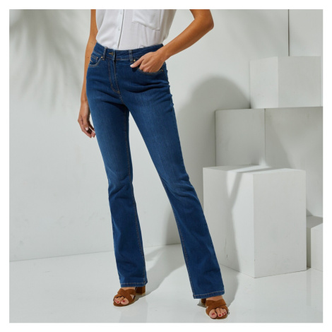 Blancheporte Bootcut strečové džíny s vyšívanými kapsami modrá