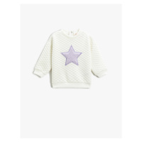 Koton Quilted Sweatshirt. Soft Textured Plush Star Applique Detailed Crew Neck.