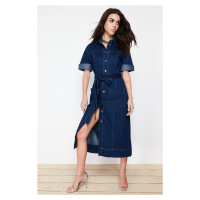 Trendyol Blue More Sustainable Belted Denim Maxi Dress