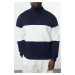 Trendyol Navy Blue Oversize/Wide Cut Stand Collar Color Block Fleece Inside Plus Size Sweatshirt