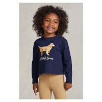 Dětská bavlněná košile s dlouhým rukávem Polo Ralph Lauren tmavomodrá barva, s potiskem