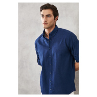 AC&Co / Altınyıldız Classics Men's Indigo Comfort Fit Relaxed Cut Buttoned Collar Casual Linen S
