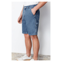 Trendyol Navy Blue Wide Cut Carpenter Denim Shorts