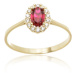 Dámský zlatý prsten s rubínem a zirkony PR0549F + DÁREK ZDARMA
