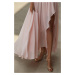 Světle růžové třpytivé šaty s asymetrickou sukní