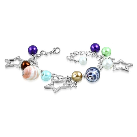 Náramek - syntetické perly, dvoubarevné korálky, kontury hvězd a květy Šperky eshop