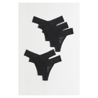 H & M - Krajkové kalhotky thong: balení po 5 - černá