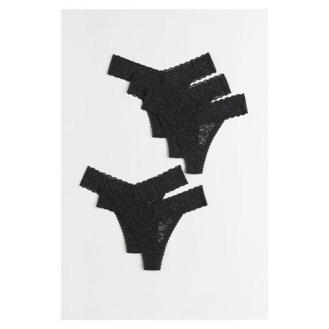 H & M - Krajkové kalhotky thong: balení po 5 - černá H&M