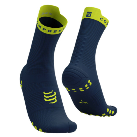 COMPRESSPORT Cyklistické ponožky klasické - PRO RACING V4.0 RUN HIGH - modrá/žlutá