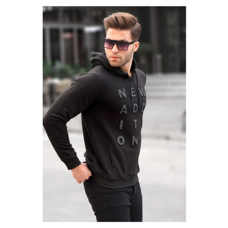 Madmext Men's Black Embossed Hooded Sweatshirt 2789