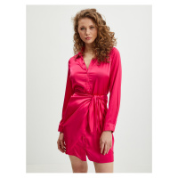 Tmavě růžové dámské saténové košilové šaty Guess Alya - Dámské