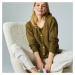 Blancheporte Propínací ažurový svetr s kulatým výstřihem olivově zelená