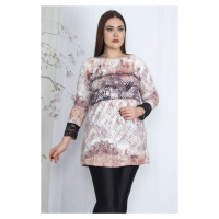 Şans Women's Plus Size Colorful Sleeves Lace Detailed Patterned Tunic