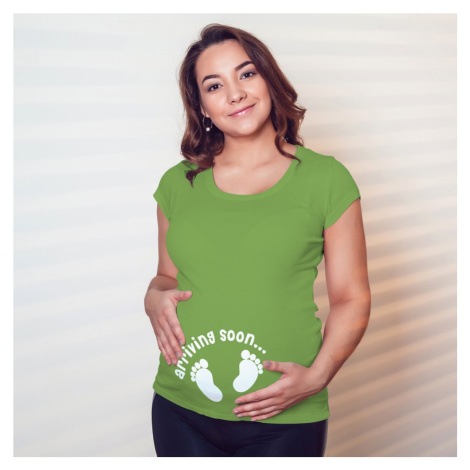 Vtipné těhotenské tričko pro budoucí maminky s potiskem Arriving soon BezvaTriko