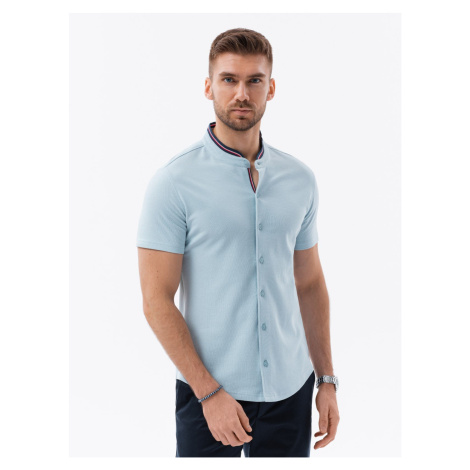 Ombre Men's knit shirt with short sleeves and collared collar - blue